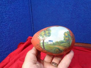 Primitive Victorian Era Hand Blown Milk Glass Easter Egg Hand Painted Folk Art