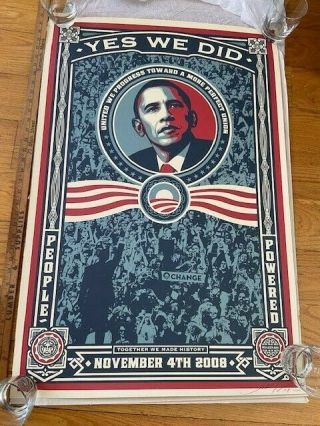 2008 Signed Shepard Fairey Barack Obama Yes We Did Presidential Poster Election