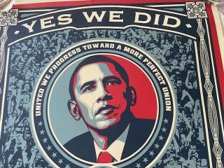 2008 Signed Shepard Fairey Barack Obama Yes We Did Presidential Poster Election 3