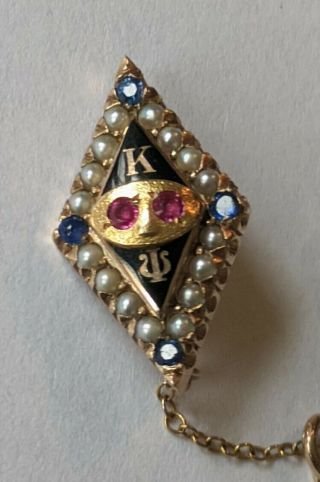 Antique 10K Gold Seed Pearl Sapphire Ruby Kappa Psi Fraternity Pin 2