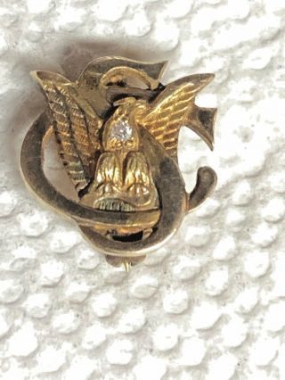 Rare 10k Solid Gold Gs Girl Scouts Eagle Fraternal Award Pin W/ 1.  5mm Diamond
