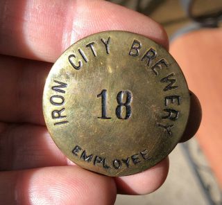 Rare Antique Iron City Brewery Employee Id Badge Low Pittsburgh Beer 1918