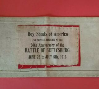 Rare 1913 Boy Scouts Service Badge,  Armband From 50th Anniversary Of Gettysburg