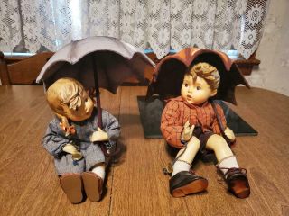 Vintage Large 8 Inch Goebel Hummel Umbrella Boy & Girl Figurines