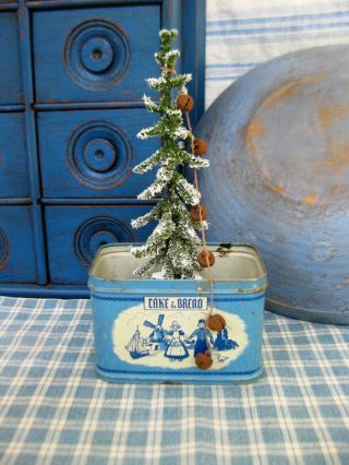 Antique Tin Toy Bread Box W Christmas Tree