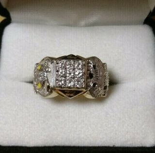 Fancy Vintage 32nd Degree Masonic 10k Gold Ring With.  22 Diamonds Sz 12