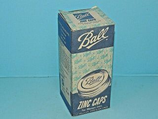 Vintage Box Of 12 Ball Zinc Caps For Mason Jars,  Porcelain Lined Lids,  Nos