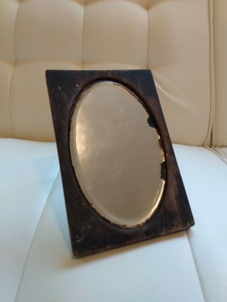 Antique Primitive Wooden And Metal Shaving Mirror