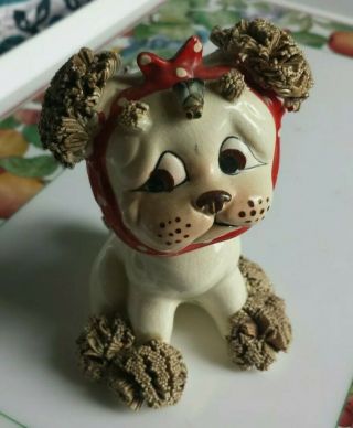 Vintage Lefton Puppy Dog Figurine W/fly On Head & Toothache 4.  5 " Spaghetti Trim