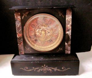 Vintage Ansonia Mixed Marbles Mantle Clock,  Open Escapement With A Bronze Dial