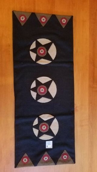 Primitive Table Runner Black With Stars 14 " X 36  Wool Felt Country Farmhouse