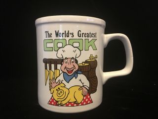 Vintage “the Worlds Greatest Cook” Chef And Pig Funny Mug Made In Japan