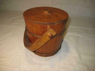 Rare Vintage Small Wood & Wire Pail w/Handle and Lid 7.  5 
