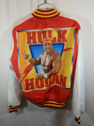Wwf Wrestling Hulk Hogan Fanimation Stadium Bomber Jacket Red Wht Large Vtg 90