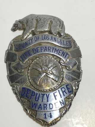 Vintage Los Angeles Countyfireman Badge Deputy Fire Warden 14 No Pin On Back
