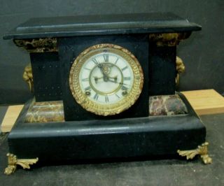 Vintage Ansonia Black Mantle Clock,  Open Escapement