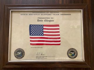 Nasa Vintage Sts Usa Flag Flown Aboard Space Shuttle Support Team Member Rare