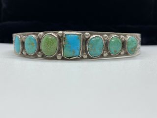 Vintage Navajo Indian Silver Turquoise Stones Cuff Bracelet
