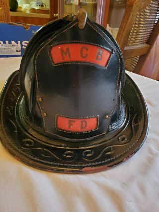 Vintage Cairns & Brother Leather Fire Helmet With Bourke Shield,