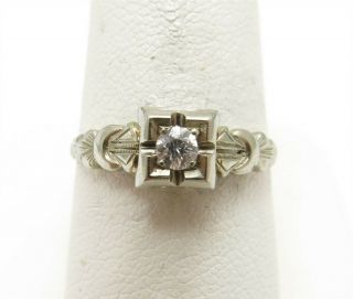 Vintage 18k White Gold 1/10c European Cut Diamond Solitaire Ring Size 6 3/4