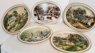 Vintage Currier And Ives Metal Trays Wall Art The American Homestead 4 Seasons