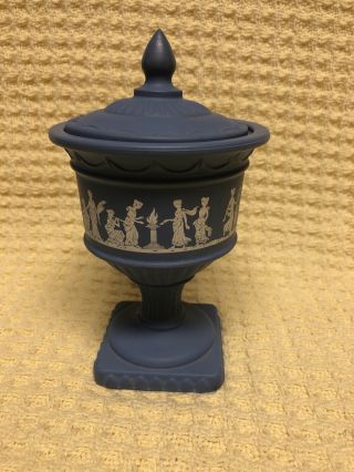 Vintage Avon Wedgewood Blue Grecian Pedastal Covered Dish/vase/urn/candle Holder