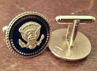 White House Issued President Richard Nixon Cobalt Cufflinks - Presidential Seal