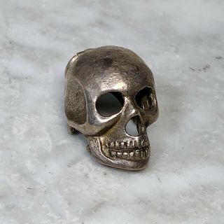 Vintage Antique Sterling Silver Large Skull Watch Fob Or Pendant Steampunk Goth