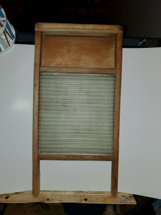 Antique Vintage Glass & Wood Washboard 24 " X 12 " Dovetail Construction