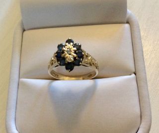 Ladies Full Hallmarked Vintage 9ct Gold Diamond & Sapphire Ring - L