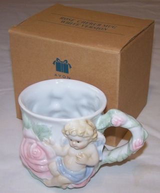 Avon Rose Cherub Mug 3d Porcelain Mug Tea Cup Flower Baby Blonde Hair Angel Box