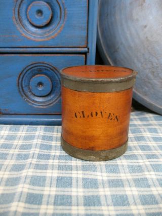 Early Antique Wood And Tin Spice Box Ca.  1860 Cloves
