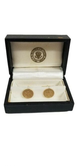 14kt Gold Presidential Seal Vip Cufflinks In Gift Box Lyndon B Johnson