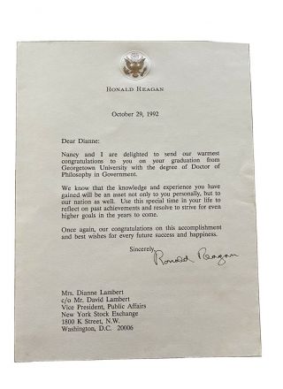 Ronald Reagan Signed 1992 Letter On Personal Letterhead.  Beckett Authentication