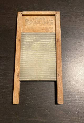 Antique / Vintage Mini 10” Tall Wood/ Glass Childs Toy Salesman Sample Washboard