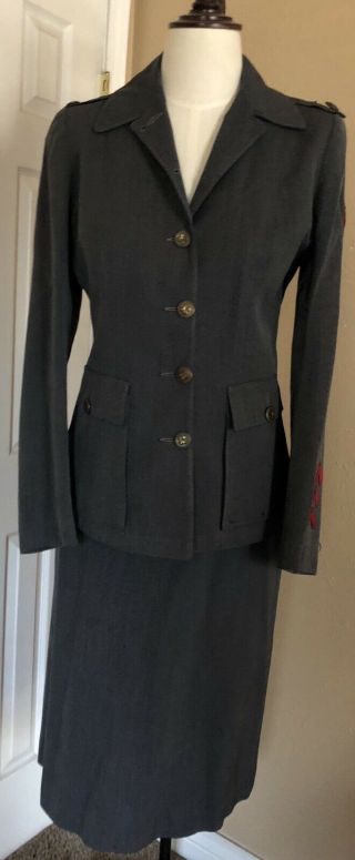 Vintage Women’s American Red Cross WWII Nurse Wool Suit Uniform Coat Skirt Hat 2