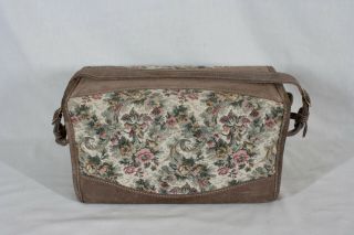 Rare Vintage French Luggage Co " Gray Rose " Suede & Tapestry Train Make - Up Case