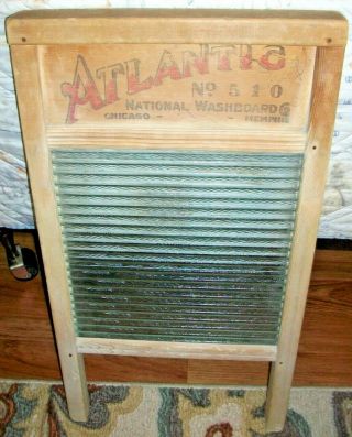 Vintage Primitive Glass Atlantic National Washboard 5120 Chicago - Memphis 24 "