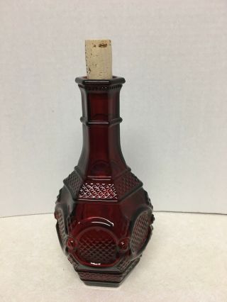 Vintage Avon Ruby Red Glass Decanter Bottle W/cork