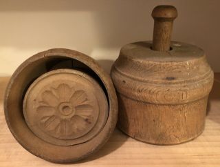 2 Antique Wooden Butter Mold/press Flower Design