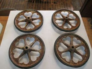 Vintage Heart Shaped Toy Carriage Buggy Wagon Wheels 6 "