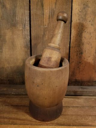 Antique Vintage Primitive Large Wooden Mortar And Pestle Apothecary