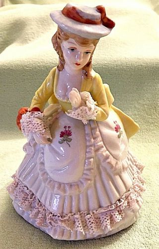 Vintage 6 " Crown Royal Lady Figurine Dressed In A Gown With Purse & Hat