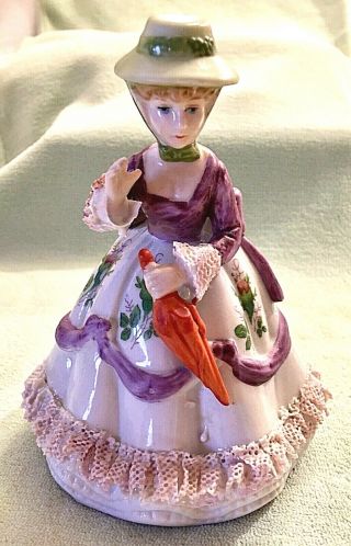 Vintage 6 " Crown Royal Lady Figurine Dressed In A Gown With Umbrella