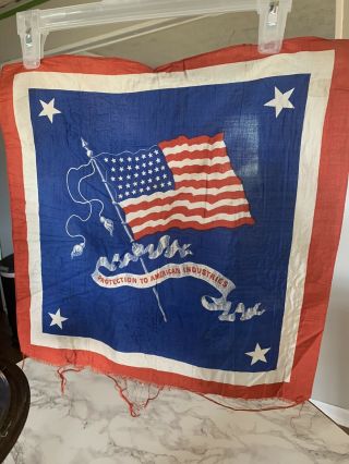 Protection To American Industries Silk Political Banner 38 Star Flag Republican