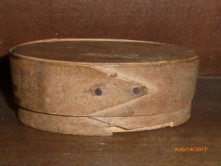 Antique Primitive Tiny Wood Oval Pantry Or Trinket Box Single Finger Lap Aafa