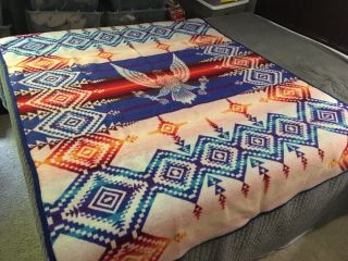 Vintage BEAVER STATE PENDLETON Blanket Eagle Design 71” x 55” Red Orange Blue 2