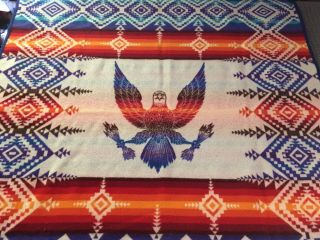 Vintage BEAVER STATE PENDLETON Blanket Eagle Design 71” x 55” Red Orange Blue 3
