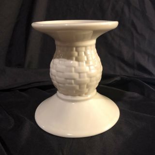 Longaberger Pottery Woven Traditions Pedestal Pillar Candle Holder Ivory