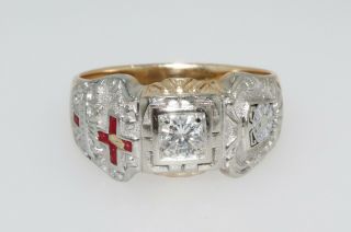 Vintage 14k & 18k Two - Tone Gold York Rite Royal Arch Masonic 0.  40ct Diamond Ring